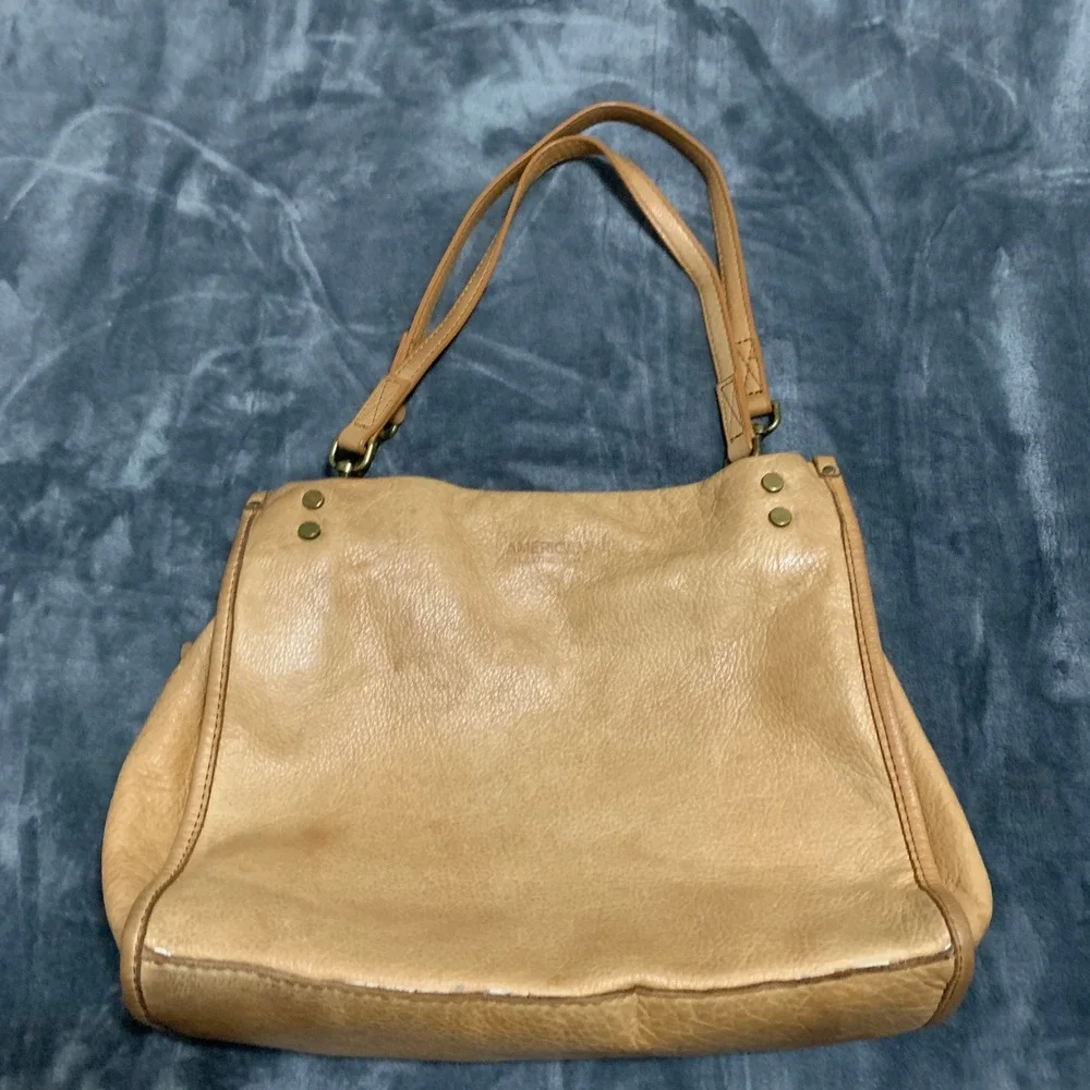 American Leather Co. Lenox Satchel Tan Leather Shoulder Bag Purse Triple Entry - Picture 1 of 16
